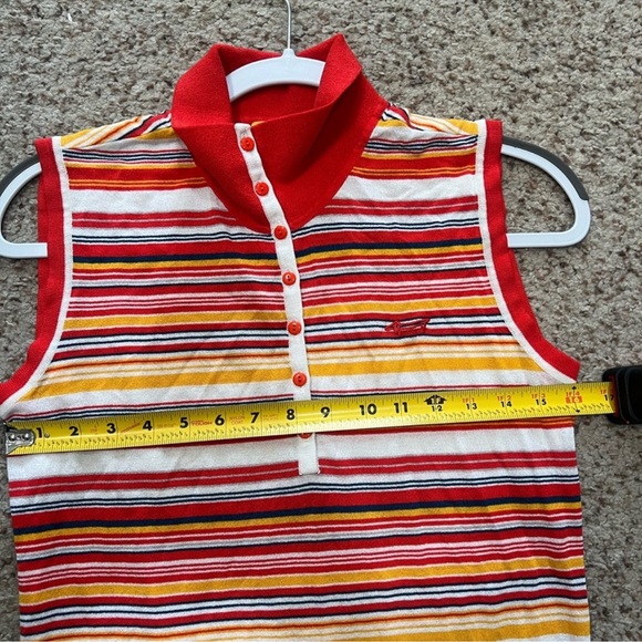 Women Sz 8  Rainbow High neck Stretch Soft Y2K Pull Over Golf Top Sporty Artisan - Picture 7 of 8
